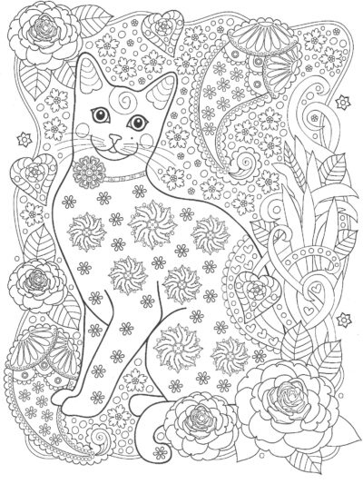 Кошка с узорами и цветами