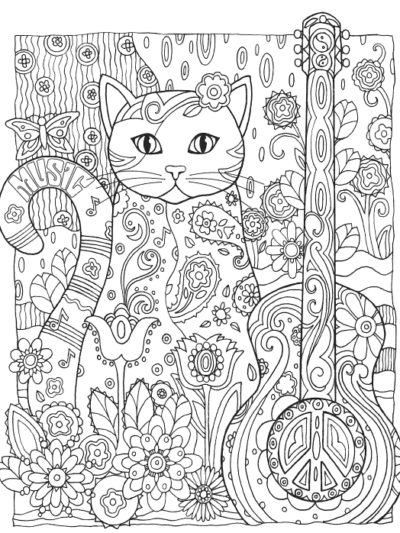 Кошка музыкант с гитарой