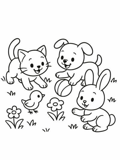 Весёлые зверята на лужайке для малышей 1-3 лет