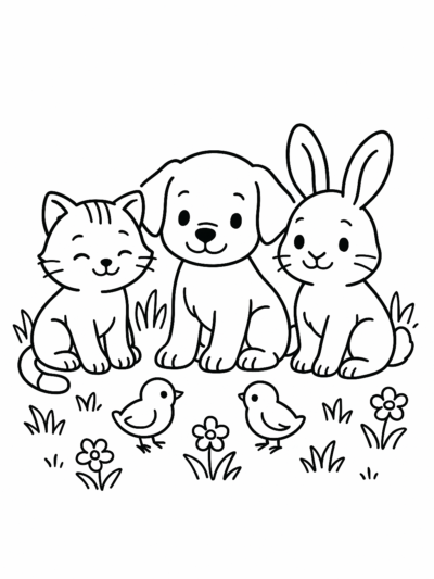 Раскраски с милыми животными для малышей 1-3 лет